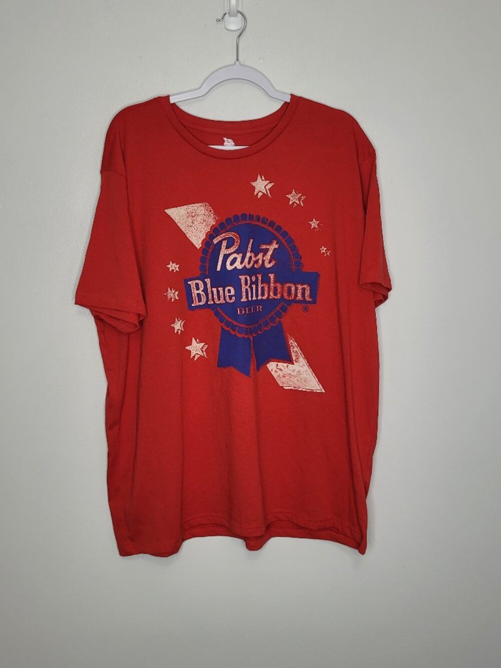 PBR red blue retro look short sleeve beer party casual distressed shirt 2x NWT